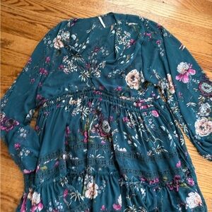 Free People Cherry Blossom Mini Dress in a teal/emerald floral print small